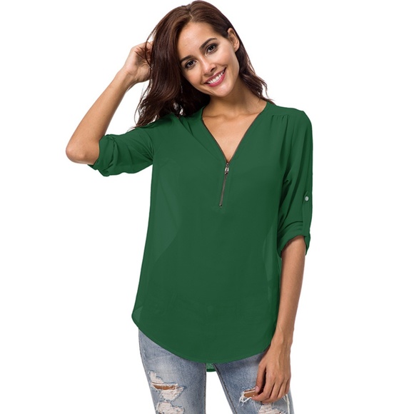 Glam Girl Fashion Tops - SO PRETTY!  Sheer Zipper Front Blouse